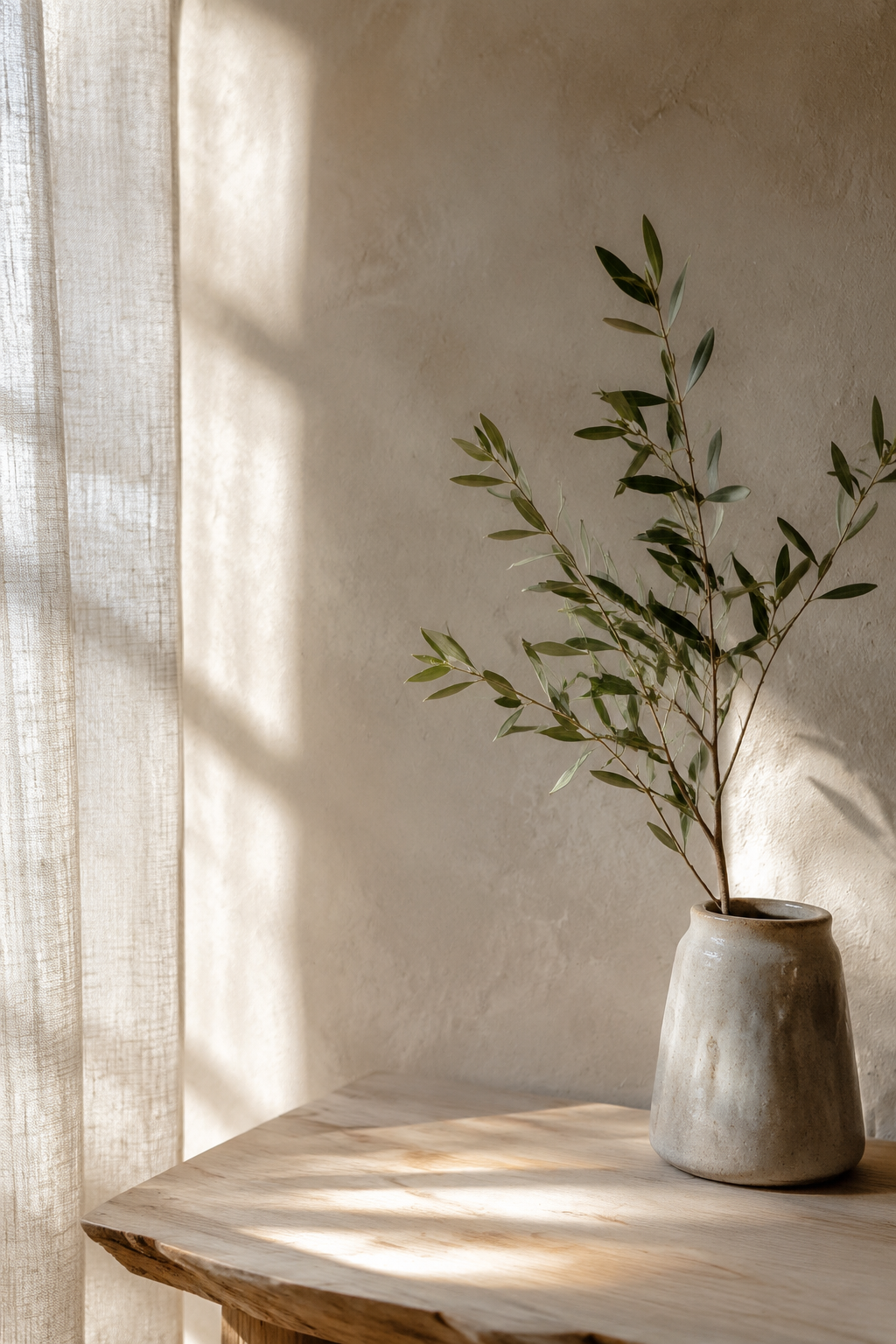A simple leafy branch in soft natural light